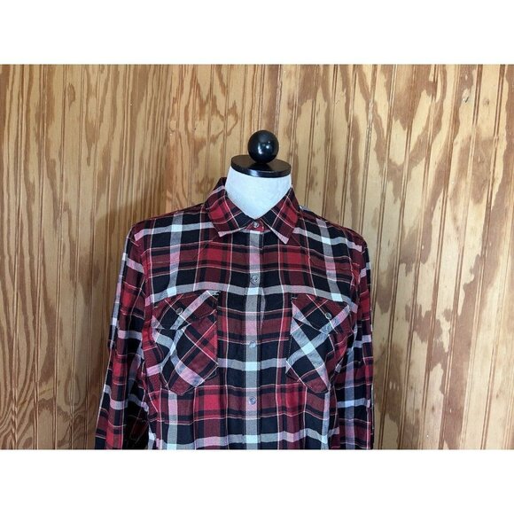 UNTUCKit For her Knit Plaid Button Up Shirt Womens Black & Red Western 8 - Picture 3 of 9